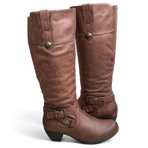 Chelsea Moreland Tall Brown Boots Sz 7M Low Heel Side Zip